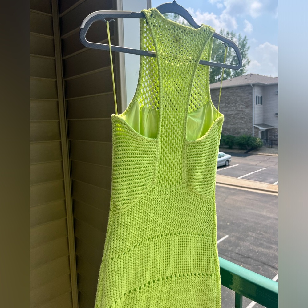 🆕Rachel Zoe Neon Lime Crochet Knit Maxi Dress Size S Boho Resort Beach Cover-Up - Picture 6 of 15